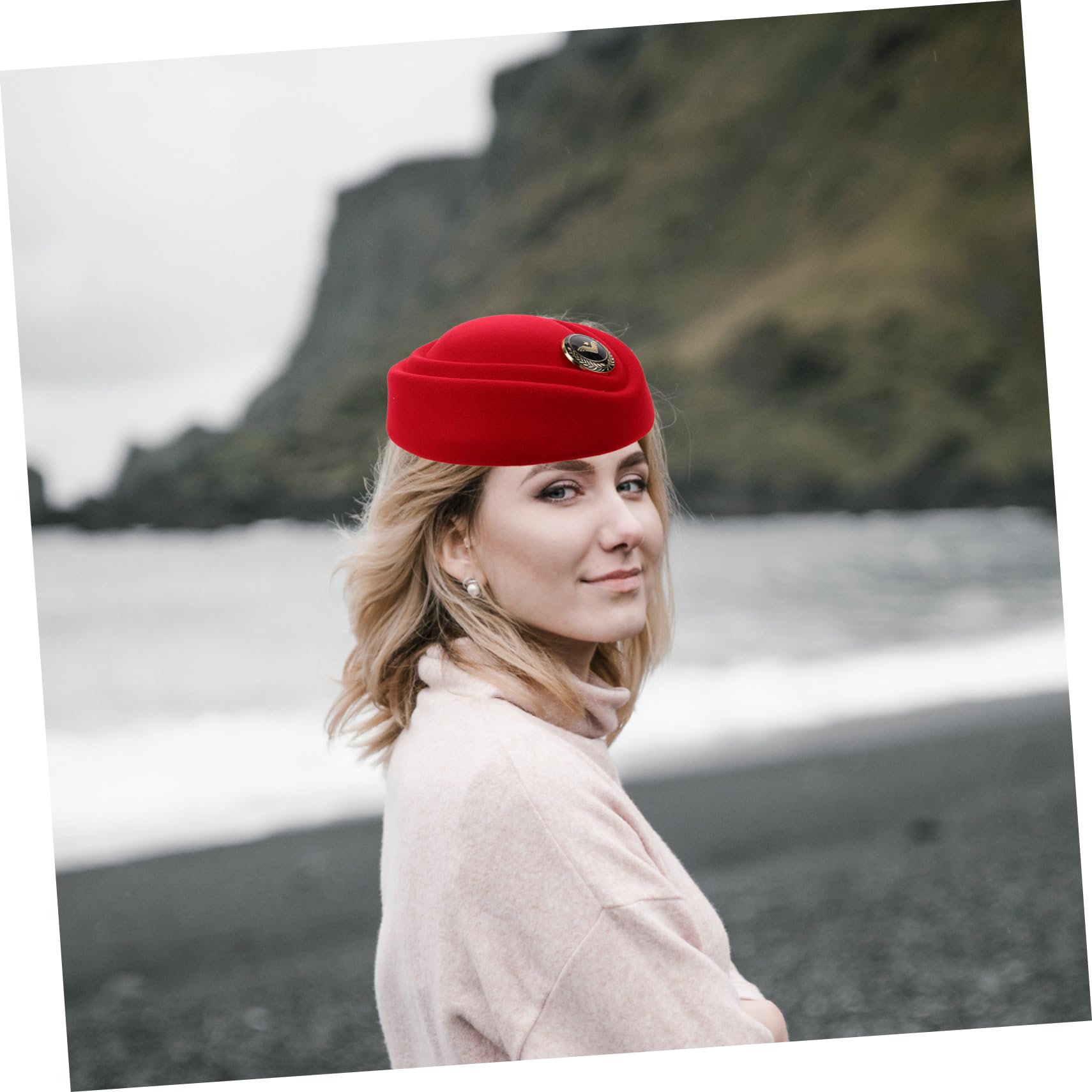 VALICLUD Sombrero de azafata Gorras Sombrero de Cosplay de Fiesta de Asistente de Vuelo Gorro de azafata Sombreros de azafata para Mujer Sombrero de Boina sintió Rojo
