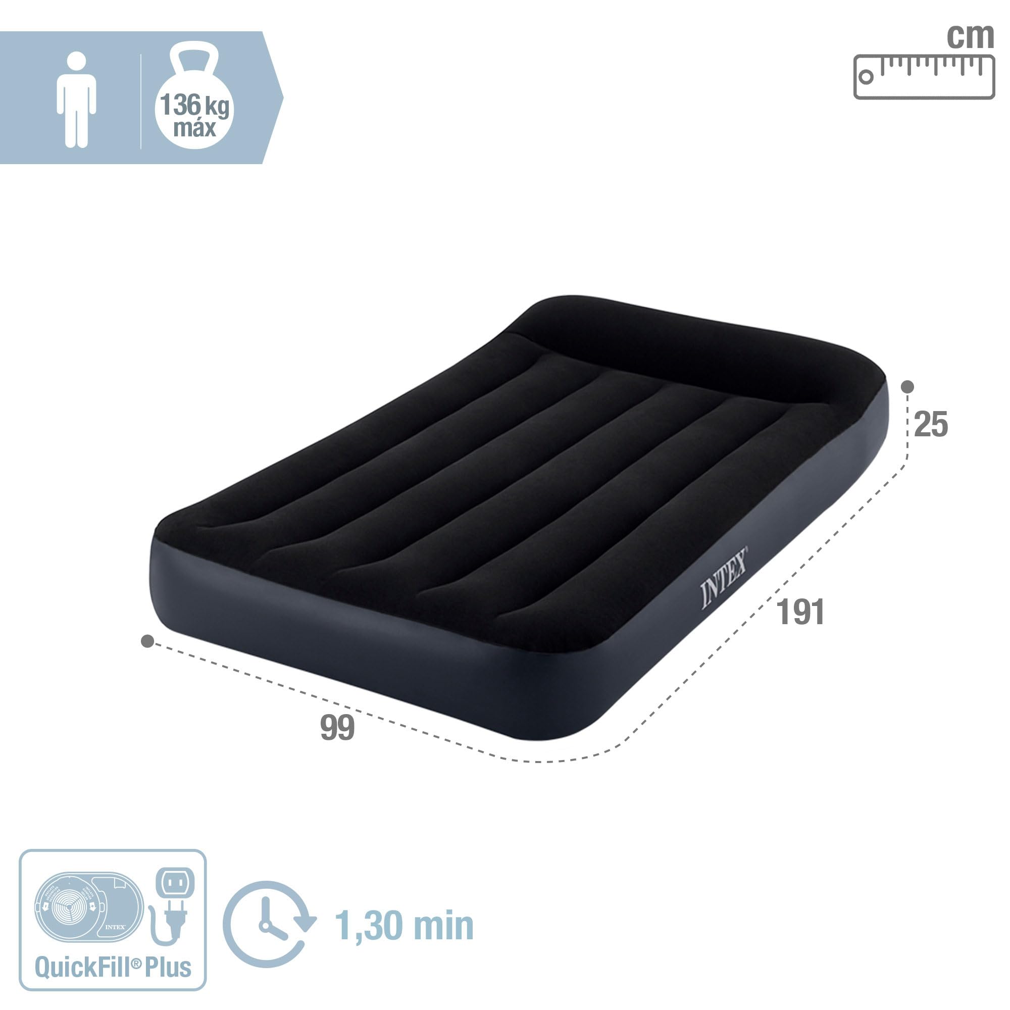 Intex Twin Pillow Rest Classic Airbed W/Fiber-TECH BIP, 99 x 191 x 25 cm