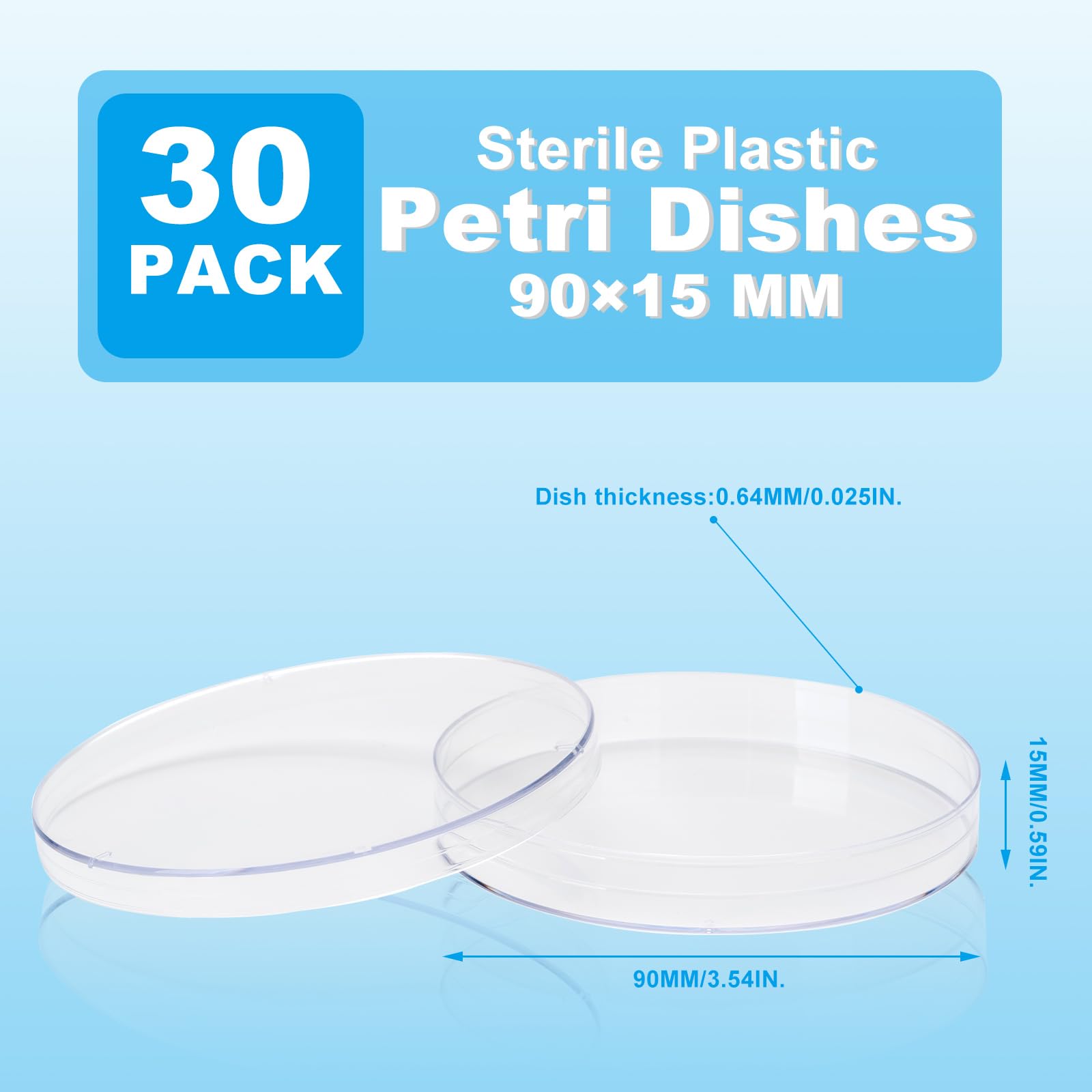 Confezione da 30 piastre di Petri sterili spesse con coperchio, in plastica spessa e trasparente, impilabili, per esperimenti di laboratorio, progetti scientifici scolastici, Myclogy