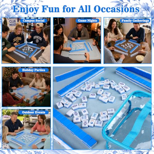 Langfang 166 American Mahjong Tile Set, 1.2" Travel Size Mini Blue 3D Engraved Melamine Chinoiserie Mahjong Tiles with PVC Storage Bag & Dice, Portable Family Game Night Gift for Mahjong Lovers - Image 7
