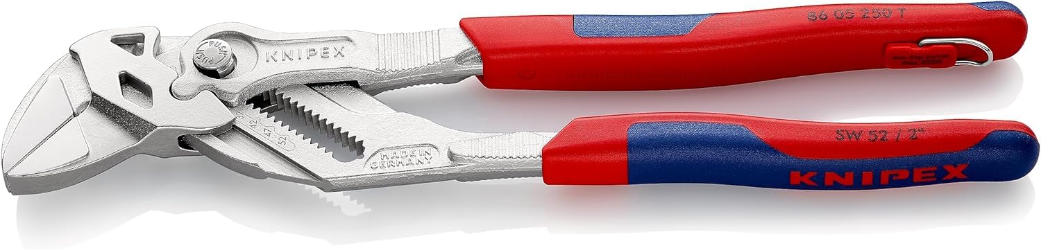 Knipex Plier Wrench, 250 mm Overall, Angled, Bent, Flat, Straight Tip, 52mm Jaw