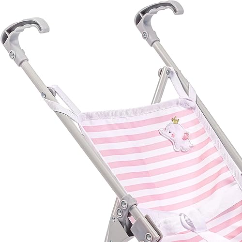 Miniatura 8 de JC Toys Boutique - Cochecito de muñeca plegable individual para niños de 2 años más, rayas grises y bordado suave, marco de metal resistente, juego