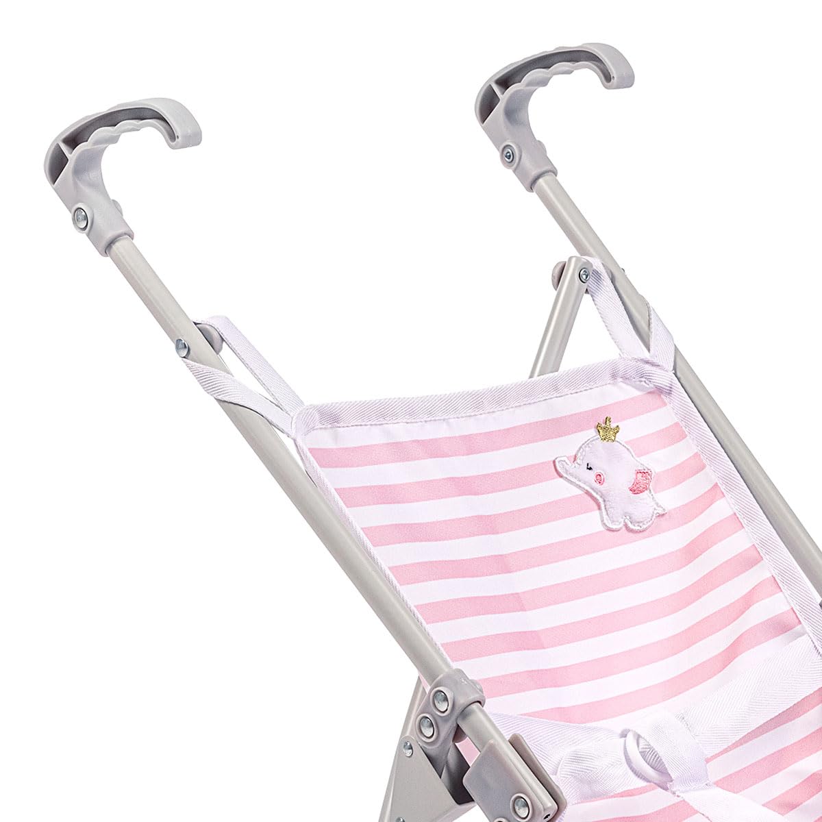 Jc Toys- Silla de paseo plegable modo paraguas, para muñecas de hasta 45 cm, ideal para jugar y pasear, blanco y azul a rayas, decoración elefante, diseñado por Berenguer, +2 años — view 3