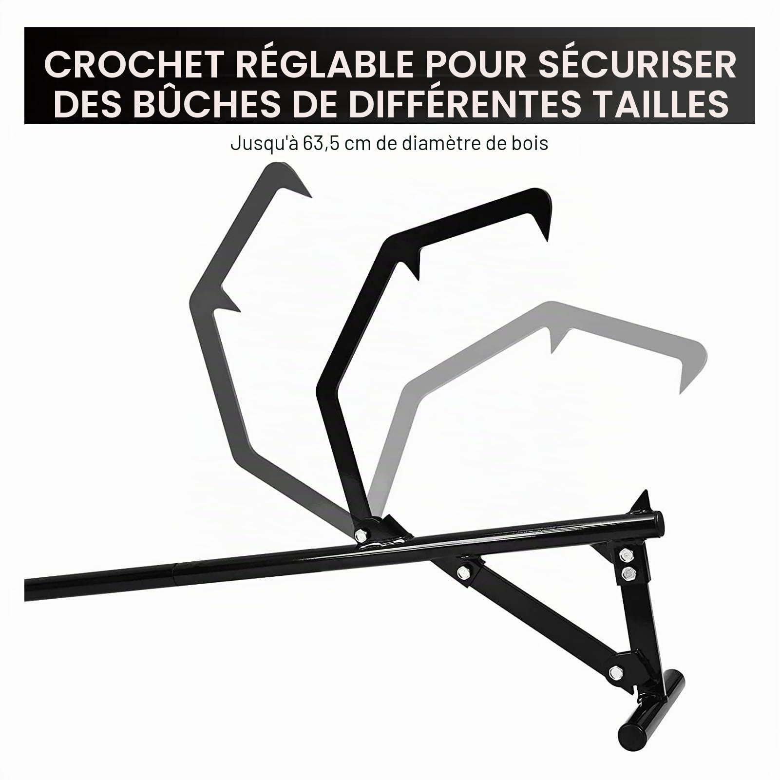 Lève-bûches 130 cm avec Poignée Antidérapante en Caoutchouc, Crochet Inclinable Réglable, Acier Haute Résistance, Outil pour Rouler et Soulever Bûches