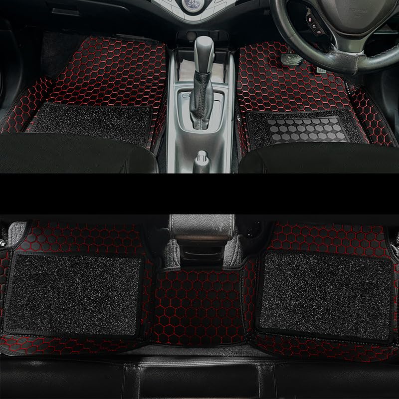 Image of SuperTech 7D Universal Fit Car Foot Mat for Kia Seltos 2019-2022 | Luxury 7D Floor Mats | Waterproof, Dustproof, Anti-Slip, Full Coverage |Black Red