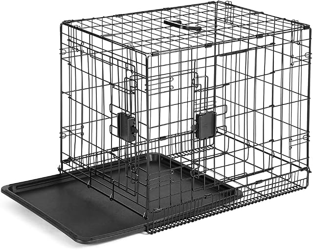 Amazon Basics Foldable Metal Wire Dog Crate with Tray, Double Door, 61 cm
