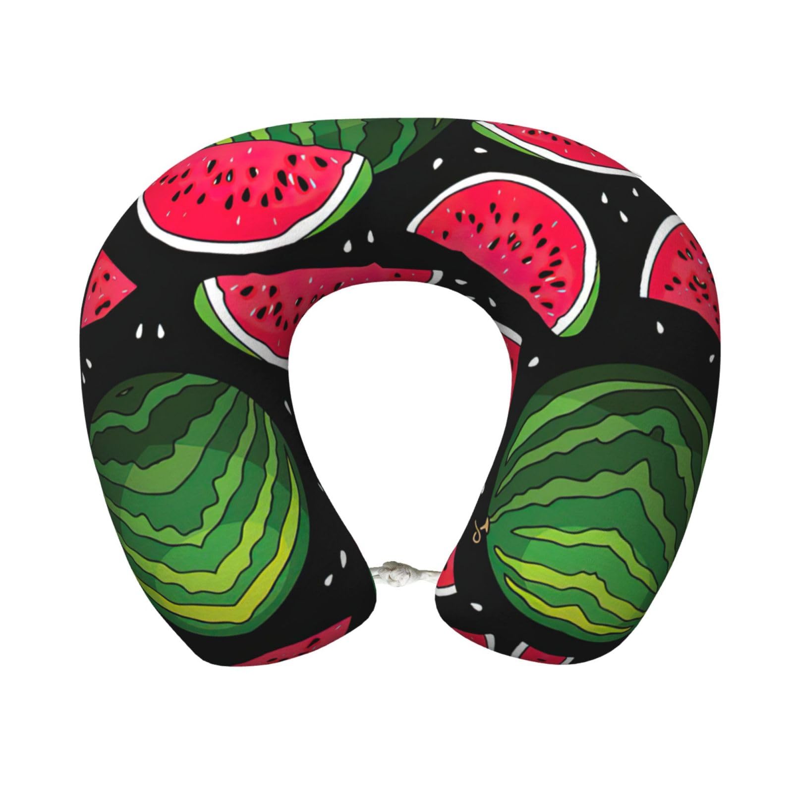 ASFgda U-Shape Memory Foam Watermelon Print Travel Pillow,Neck Support,Washable Cover For Airplane Car Home Office