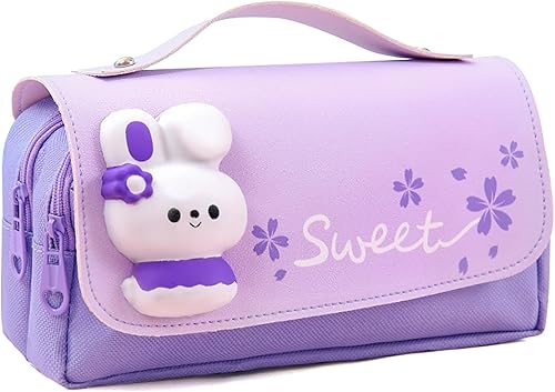 Miniatura 9 de Estuche para lápices para niñas, de gran capacidad, con compartimentos, organizador escolar, estuche para bolígrafos (rosado) Rosa