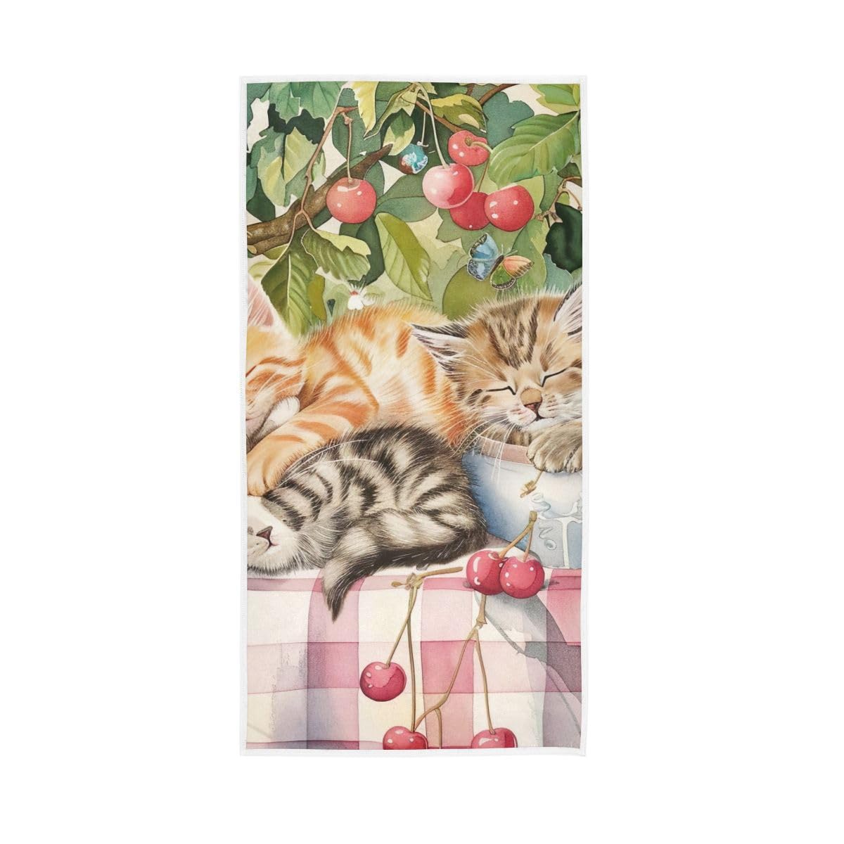 LSRCPD Spring Sleeping Kitten Hand Towel, Multipurpose Absorbent Towels for Hand, Face, Hair, Bath 15 x 30 Inches