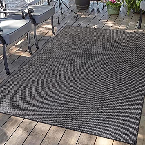 carpet city Outdoor Teppich Terrasse Wetterfest - 100x200 cm - Balkonteppich Graphit Meliert - In-& Outdoor Teppiche für Veranda, Garten, Küche, Bad oder Wohnzimmer Cover