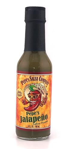 Pepe's Salsa Picante de salsa picante de jalapeño, botella de 5 onzas, una salsa de pimienta de calor suave con sabor increíble, sin gluten, sin