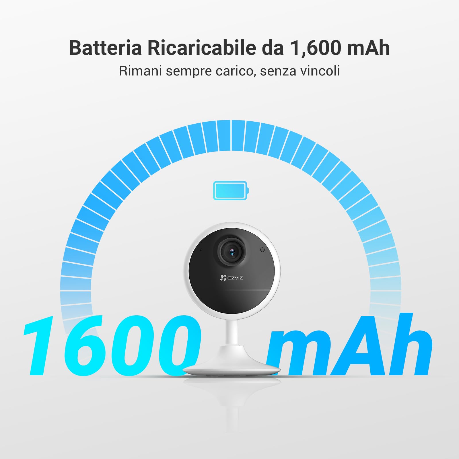 EZVIZ Telecamera di sorveglianza WiFi interna con batteria, Camera di sicurezza IP 1080P, Rilevamento di persone, Audio bidirezionale, Supporto di schede fino a 512GB, Compatibile con Alexa, CB1