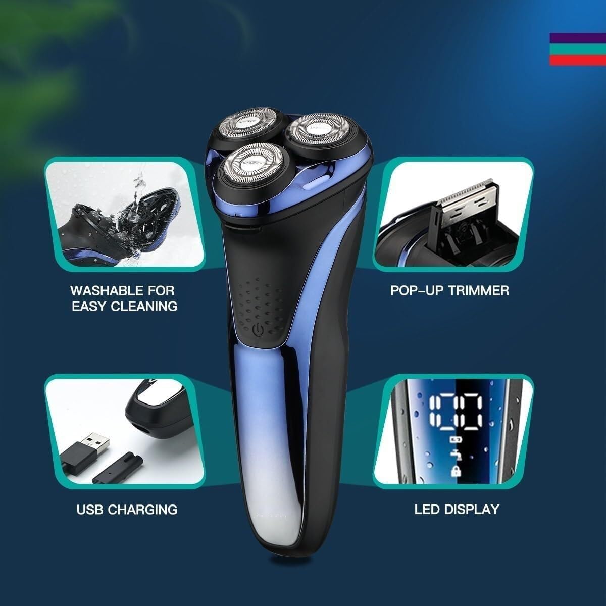 Rasoi elettrici, Rasoio Elettrico Professionale, tagliacapelli Impermeabile, Rotante 3D, rasatura Galleggiante, Rasoio Ricaricabile