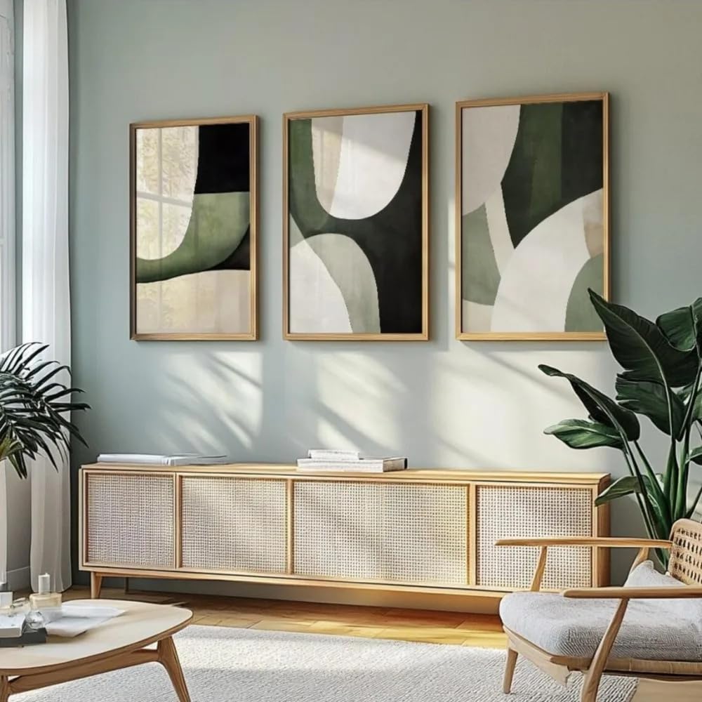 LTjiajuypd Modern Poster Beige And Olive Green Abstract Canvas Paintings Nordic Geometric Art Prints(60x90cm-3Pcs)