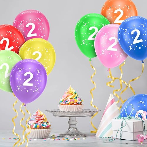 Miniatura 7 de Ainiv 18 globos de látex para fiesta de cumpleaños de 2 aniversario, globos de fiesta de látex impresos con números de 12 pulgadas, globos