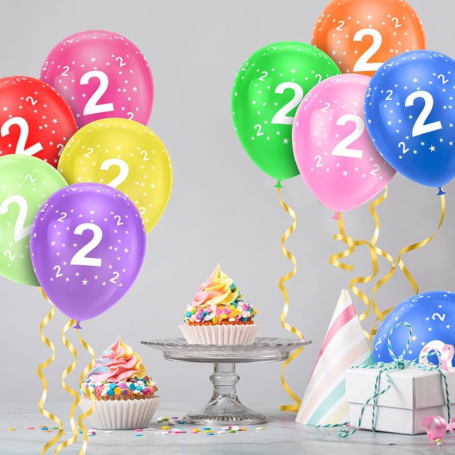 Cxryrzhe 10 Pcs 2nd Birthday Balloons 12" Multicoloured Printed