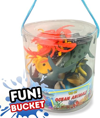 Miniatura 6 de Liberty Imports Cubo de juguetes de animales marinos del océano, 16 piezas grandes de criaturas submarinas de aguas profundas, figuras de juguete
