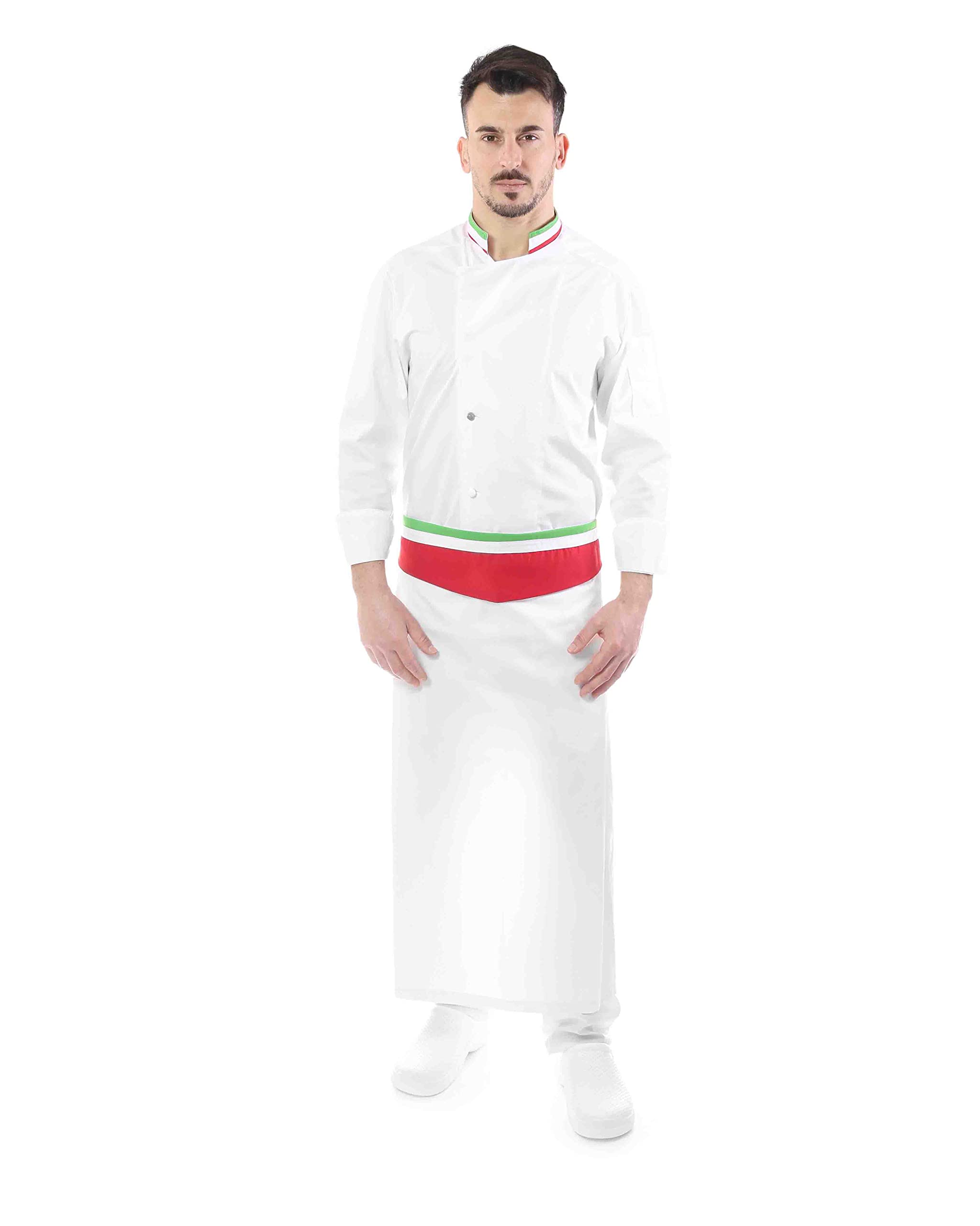 Bordado Gratuito Completo Cocinero Hombre Uniforme Chef Blanca, Italia Personalizable Chaqueta, Pantalones y Delantal Uniforme para Cocina y Restaurante Made in Italy,
