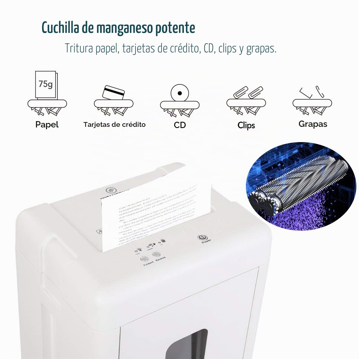 WOLVERINE SD9520 Destructora P5 súper microcorte, 15 Hojas, ultrasilenciosa, Blanco