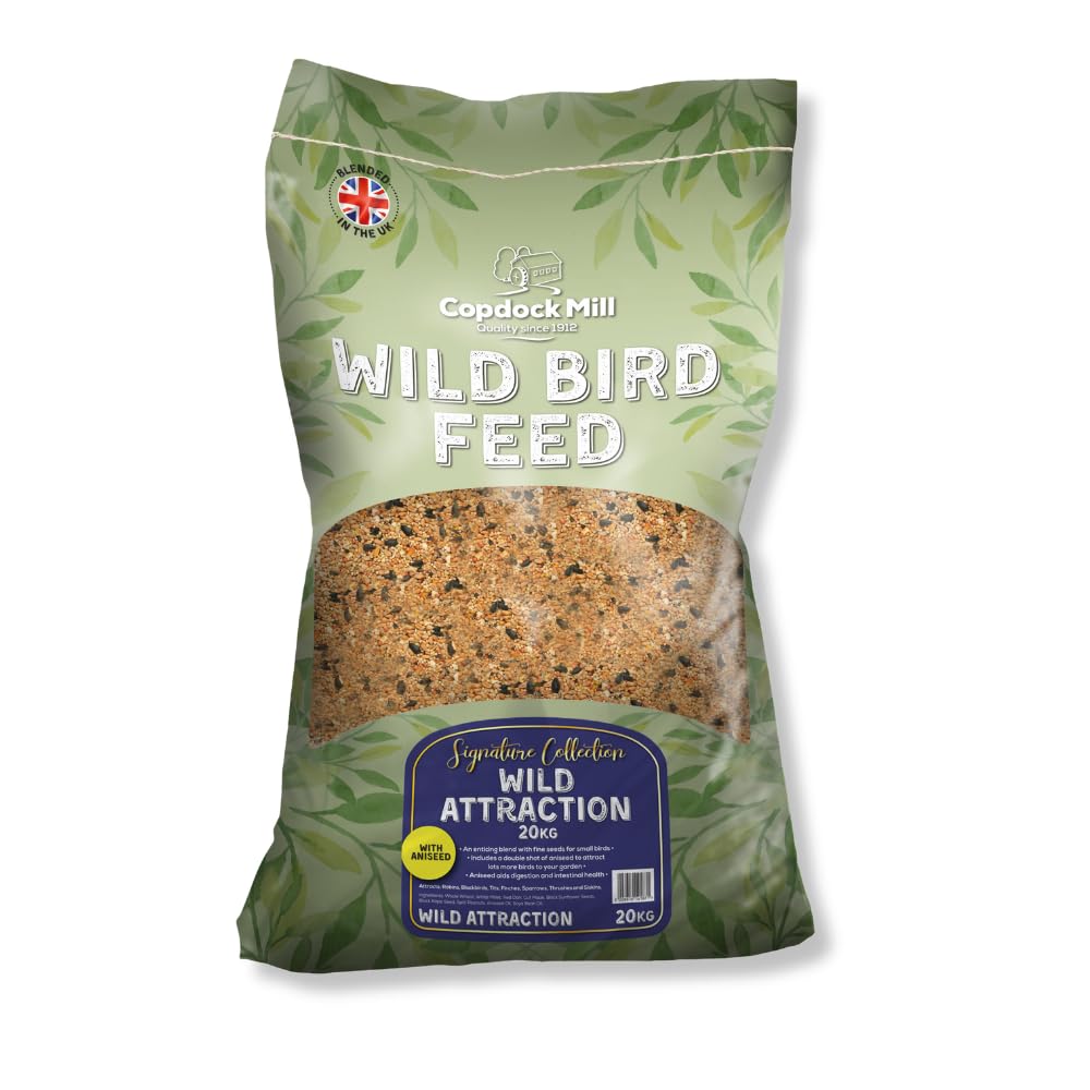 Copdock Mill Wild Bird Seed 20kg, Signature Collection Wild Attraction – All Year-Round Bird Food – 100% Natural Ingredients with Peanuts for Wild Bird – Suitable for All Wild Bird Species