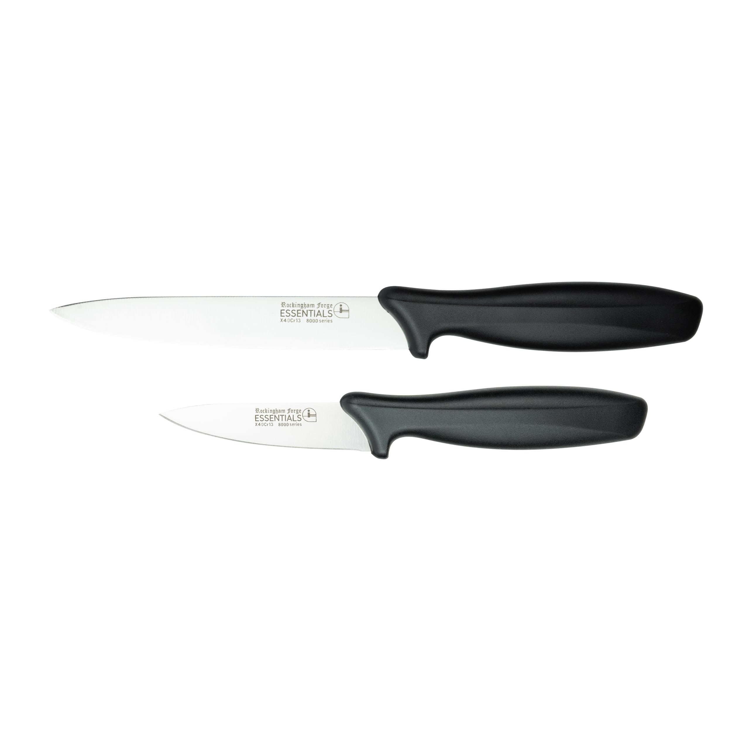 Rockingham Forge 2 Piece 8007 Essentials Range Utility Knife Set, Includes 9cm Paring Knife & 12cm Utility Knife, Black Handles
