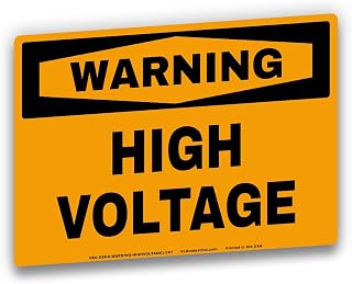 WARNING - HIGH VOLTAGE Safety Labels, 5-Pack, OSHA Style Electrical Hazard Stickers, Bright Orange & Black High Visibility Warning Decals, Waterproof UV Laminated Industrial Safety Signs, 5" x 7"