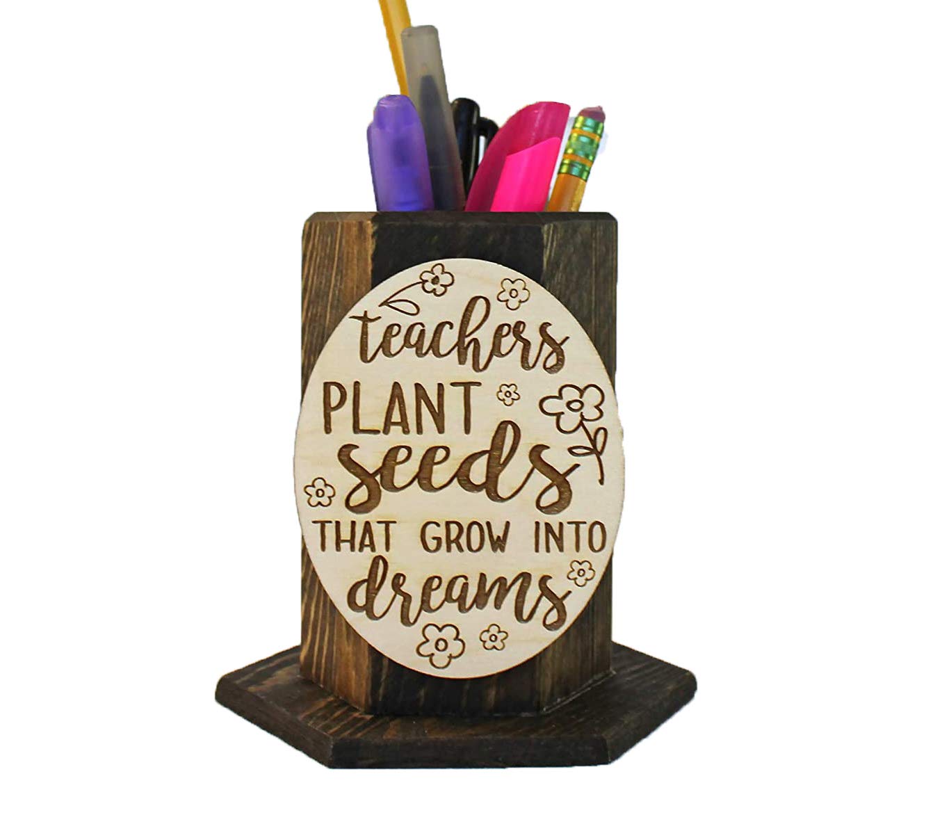 Pencil Holder Teacher Gift, Wooden Supplies Holder