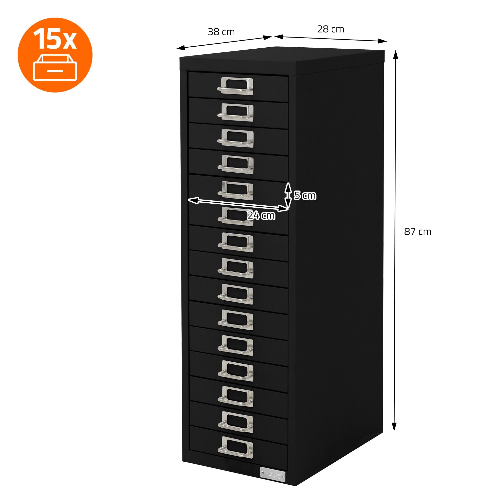 ML-Design Armadio per Archiviazione con 15 Cassetti 28x38x87 cm Nero Cassettiera in Metallo per DIN A4 Schedario per Ufficio con Portaetichette Armadietto in Acciaio Portautensili Portaoggetti