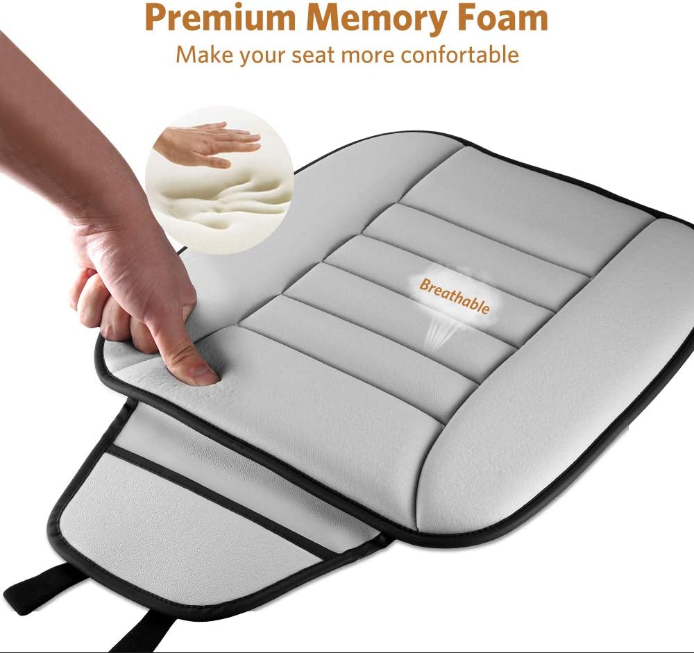 Tsumbay Car Seat Cushion, Driver Seat Cushion with Comfort Memory Foam & Non-Slip Rubber Bottom with Storage Pouch, Breathable Car Interior Seat Cover Pad Mat for Auto Supplies Office Chair - Grey : Automotive