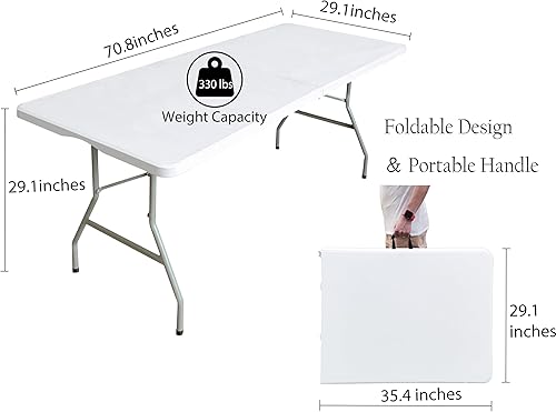 Miniatura 3 de Mesa plegable de 6 pies x 30 pulgadas, mesas de plástico para uso en interiores y exteriores, para picnic, fiesta, comedor, mesa de uso pesado