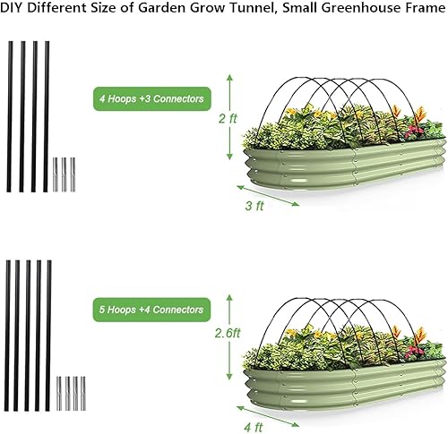 Miniatura 2 de Aros de jardín, túnel de cultivo, 6 juegos de aros de invernadero de 7 pies para camas elevadas, marco de fibra de vidrio inoxidable para red de