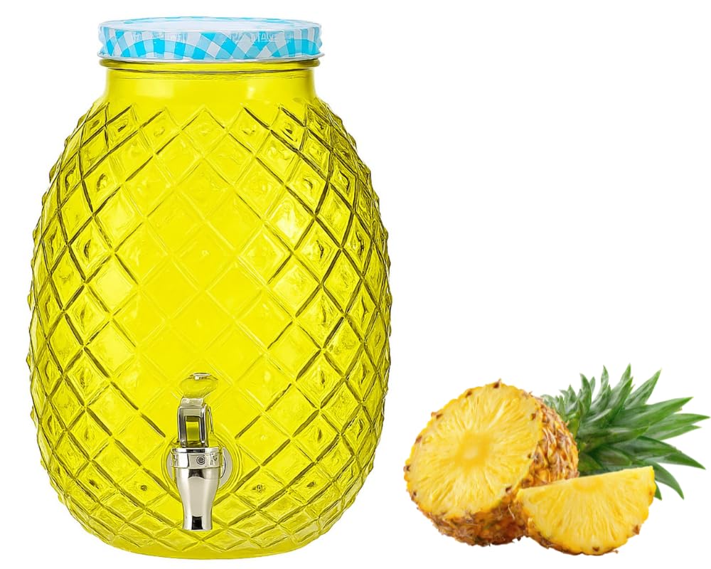Dispenser Bevande in Vetro Con Rubinetto Contenitore Bevande Distributore Acqua Fredda Aromatizzata Erogatore Bevande Ghiacciate Aperitivo (Ananas)