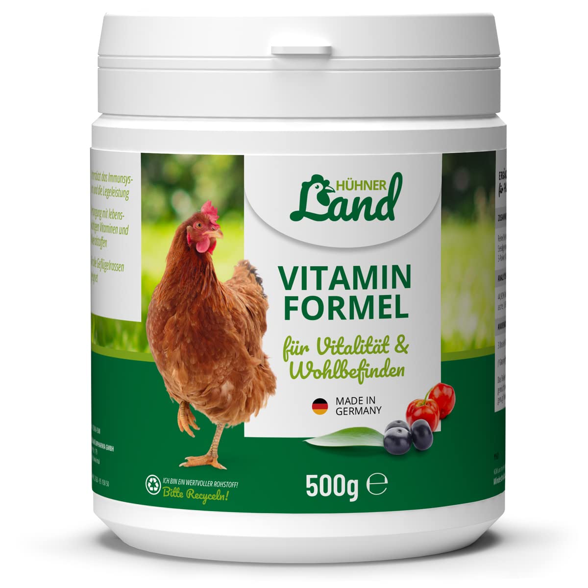 HÜHNER Land Vitamin Formel für Hühner & Geflügel 500g - Futterergänzung für Hühnerfutter mit Vitaminen, & Mineralien für Stoffwechsel & Immunsystem