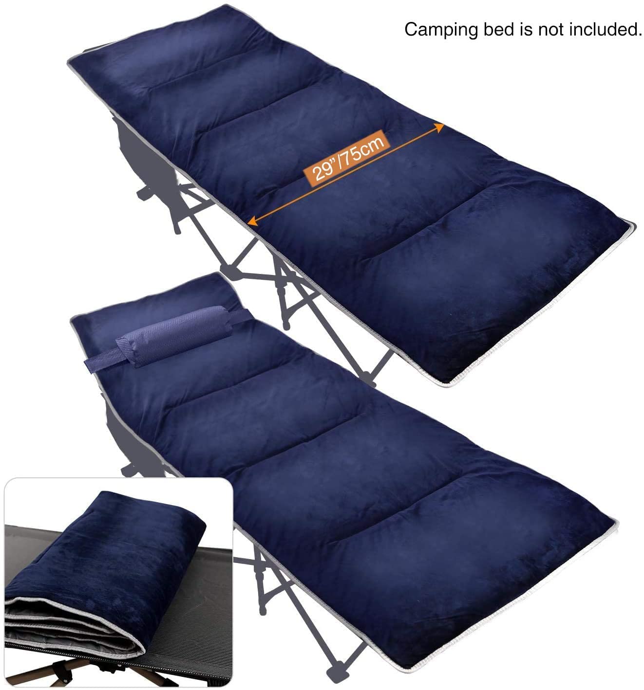 190x75 cm XL Feldbettauflage aus Baumwolle, Weiche Campingmatratze mit 4 Befestigungsbändern, Ultraleicht & Vielseitig für Campingbett Gartenliege Liegestuhl