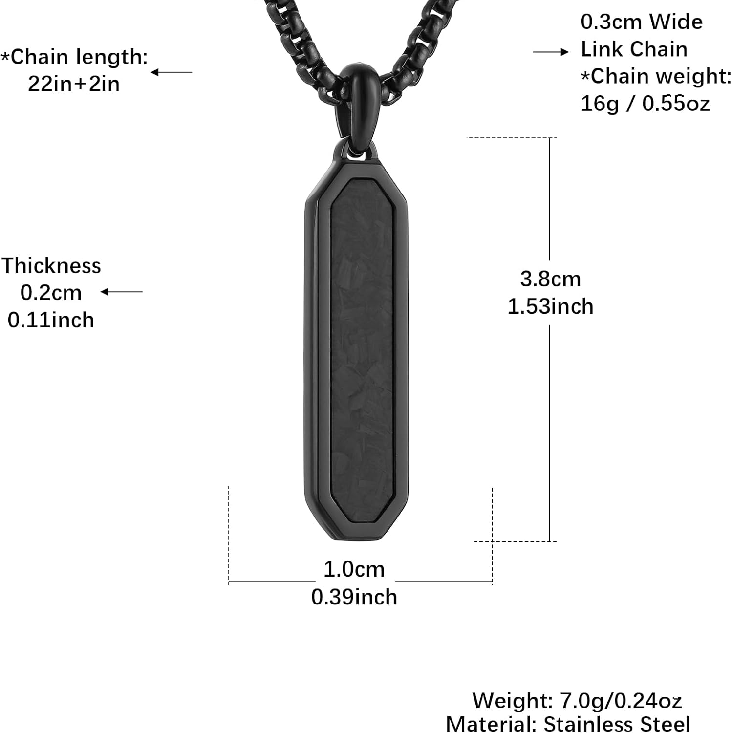 HZMAN Simple Silver/Gold/Black Stainless Steel Inlaid Carbon Fiber Dog Tag Necklace for Men Women, Jewelry Gift - Image 5