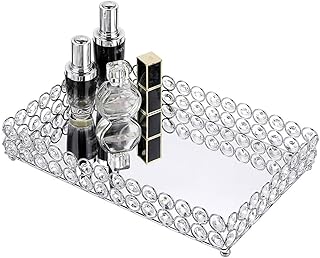 SUMTREE - Vassoio cosmetico in cristallo a specchio, per gioielli e bottiglie di profumo, decorazione per camera da letto, bagno e tavolo da toeletta (rettangolare, grande)