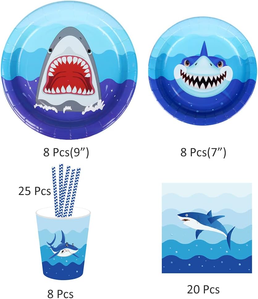 Pool Party Decorations, Under the Sea Party Decorations Include Plates Napkins Cups and Straws Disposable Tableware, Shark Party Supplies for Kids Birthday Baby Shower