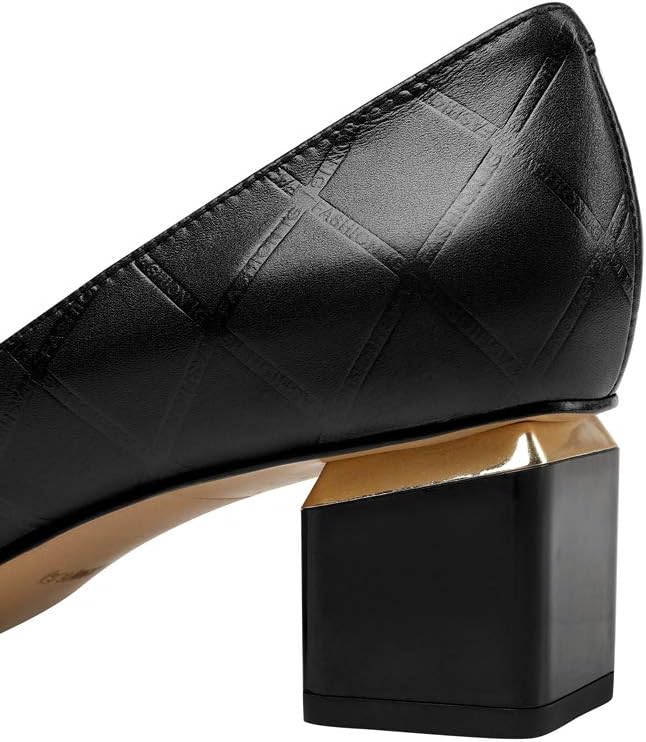 TinaCus Genuine Leather Handmade Women's Low Block Heel Pointed Toe Graceful Pump Shoes