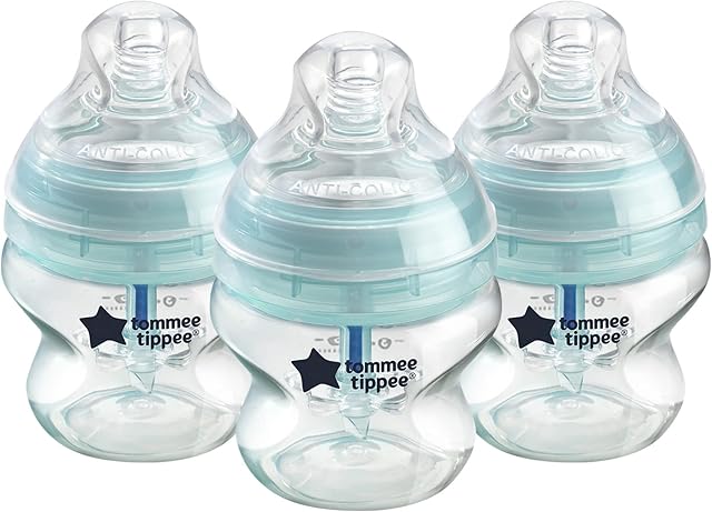 Tommee Tippee Anti-Colic Baby Bottles, Slow-Flow Breast-Like Teat and Unique Anti-Colic Venting System, 150ml, Pack of 3