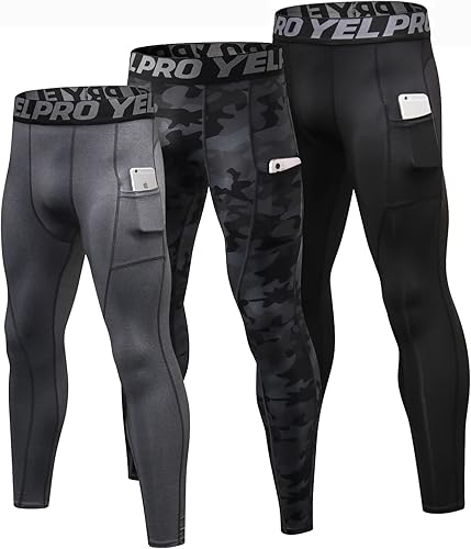 SPVISE Paquete de 3 pantalones de compresión para hombre, mallas deportivas frescas y secas, leggings deportivos con capa base de bolsillo para