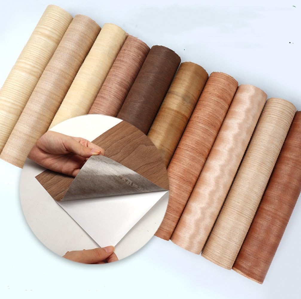 Peel and Stick Natural Black Walnut Wood Veneer Furniture Restoration Sheet Self Adhesive Wooden Sticker DIY Material for Speaker Cabinets Table Kitchen Crafts(20x250CM,Flat Cut)