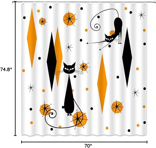 Miniatura 53 de GCTNBJL Cortina de ducha geométrica moderna de mediados de siglo, gato negro, estrellas atómicas, abstracto, rosa, negro, geométrico, retro, de los