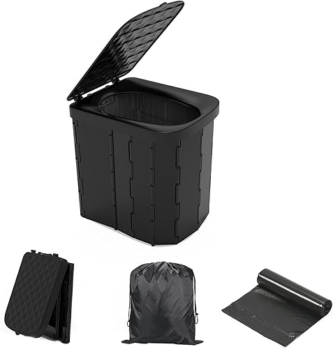 Miniatura 7 de Inodoro portátil para acampar para adultos, inodoro plegable portátil Hapoon XL con tapa, inodoro portátil de viaje para adultos, inodoro Porta para
