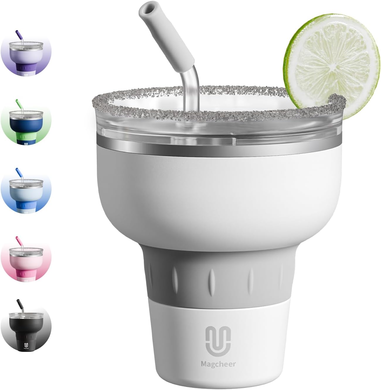 16 oz Cocktail Tumbler with Lid and Straw - Stainless Steel Insulated Margarita Tumbler - 320° Sippable Stemless Wine Cup for Party | White