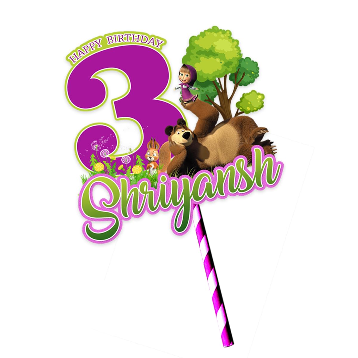 Masha and the Bear theme customized | personalized birthday decoration cake topper with name & age for girls (Masha Bear)