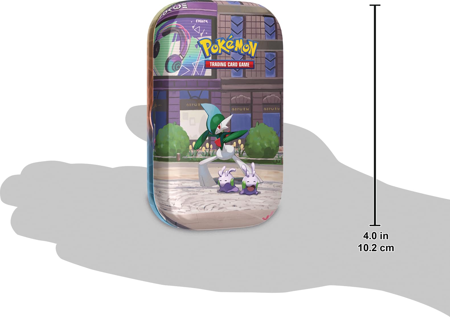 Pokémon: Minilata Ciudad Luminalia: Gallade y Goomy de JCC Pokémon (2 Sobres de Mejora, 1 Tarjeta ilustrada y 1 Pegatina)