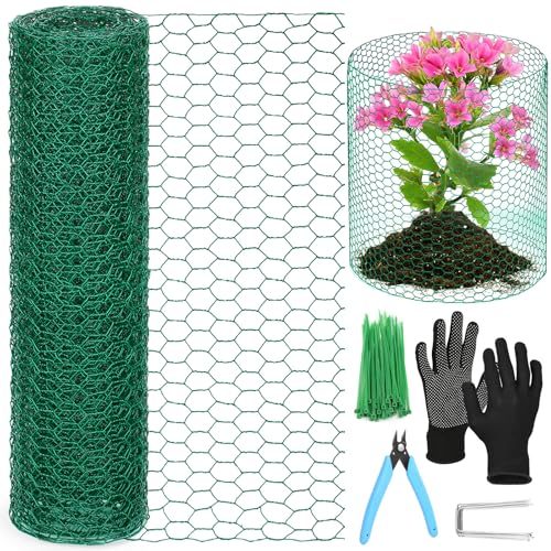 15.7 x 120 Inch Plant Protectors from Animals 0.8mm Free-Cut Metal Mesh Plant Cages for Outdoor Plants Chicken Wire Cloche, Wire Plant Protector for Garden Wire Mesh with Gloves, Wire Ties, Plier