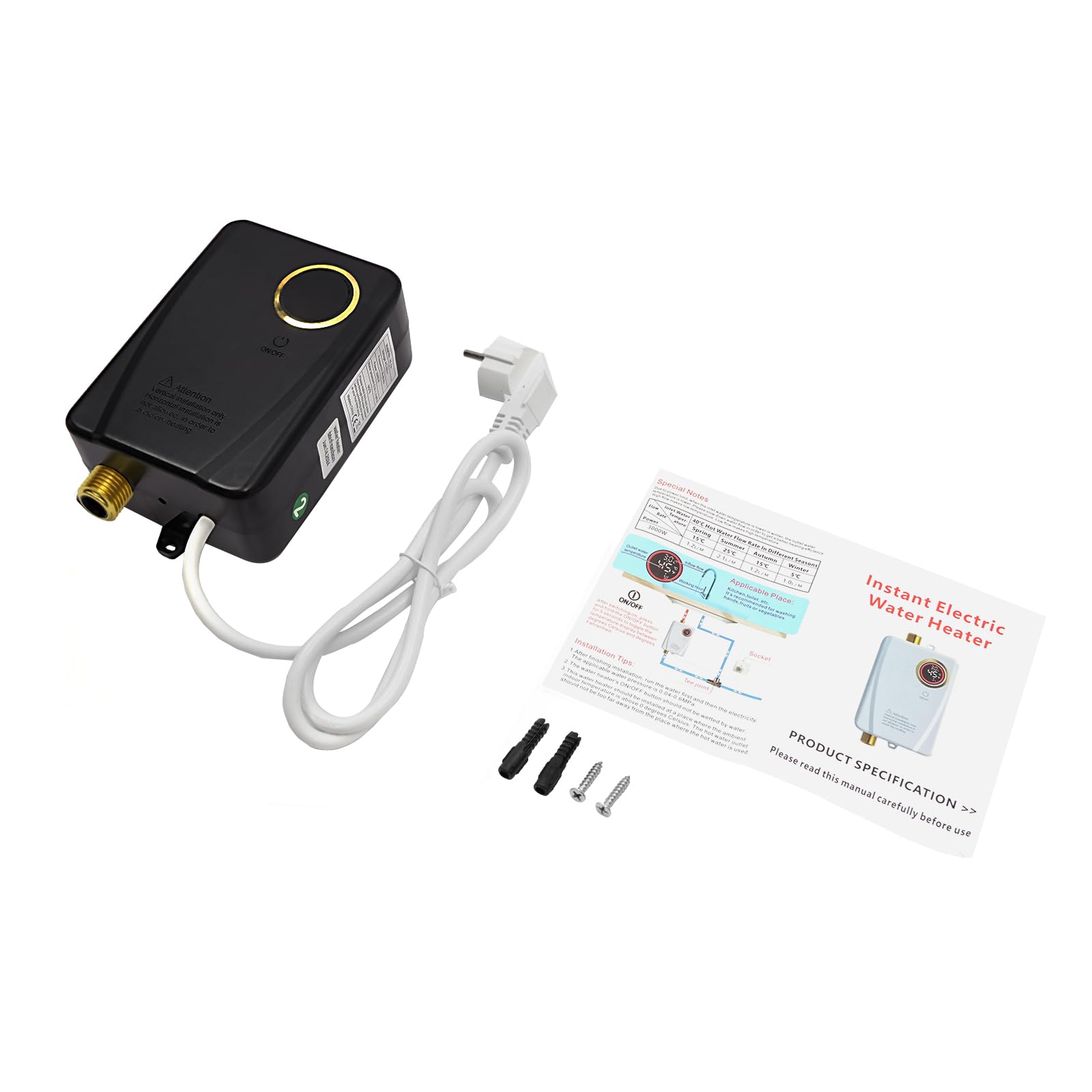Podgrzewacz wody, 3500 W, odporny na ciśnienie, mini elektryczny podgrzewacz wody ze wskaźnikiem temperatury LED, mocowanie na ścianie, bezzbiornikowy prysznic (czarny)