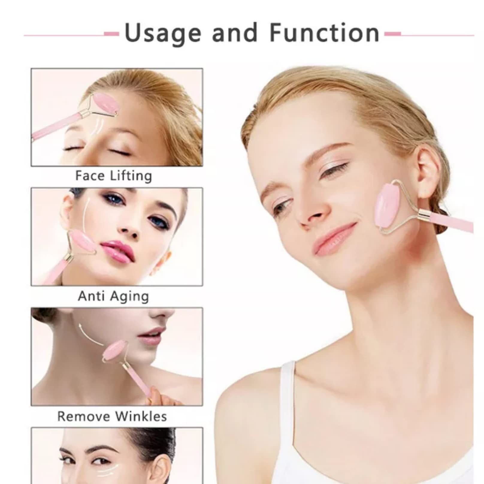 Rosenquarz Maske 4 teiliges Set Jade EIS Schlafmaske mit Roller & Gua Sha Augenmaske Wiederverwendbare Kältetherapie Gesichtsmasken Kit Spa Kristall-Werkzeug für Depuffing