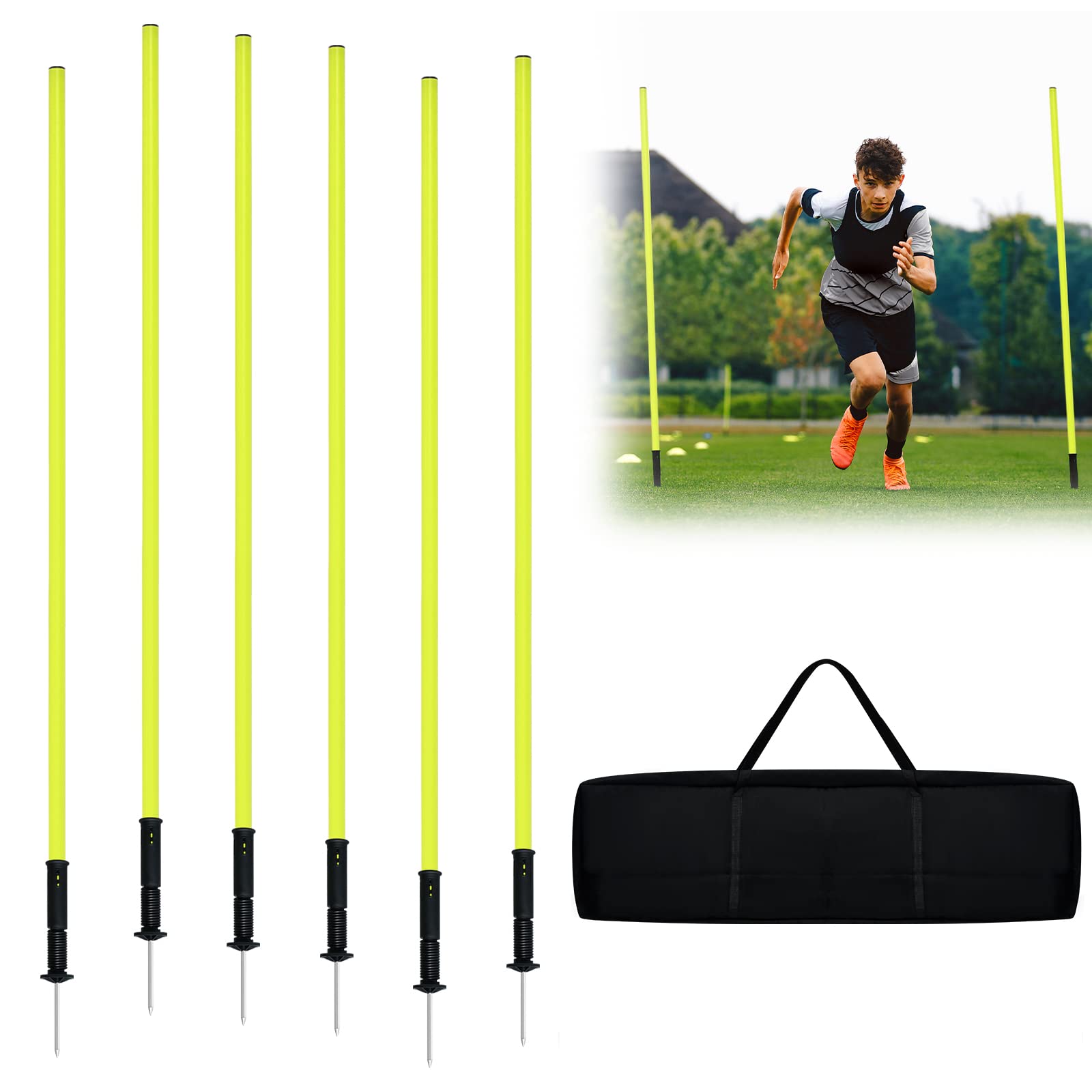 LARS360 Juego de 6 barras de slalom para entrenamiento de fútbol, juego de agilidad con puntas de metal y plumas para perros, juego de entrenamiento de fútbol